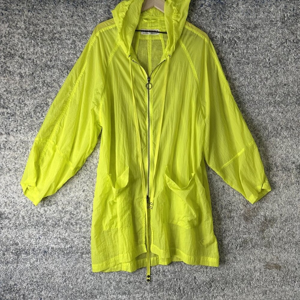 Free People Jacket Womens Medium Neon Yellow Hooded Zip Windbreaker‎ OB1114659